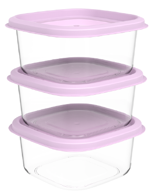 PRISM SQUARE CONTAINER SET (300H X 3) (900 ML) (BLUSH/LILAC) (3 PC SET)